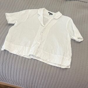 Quince White 100% Linen Short Sleeve Button-up Blouse
